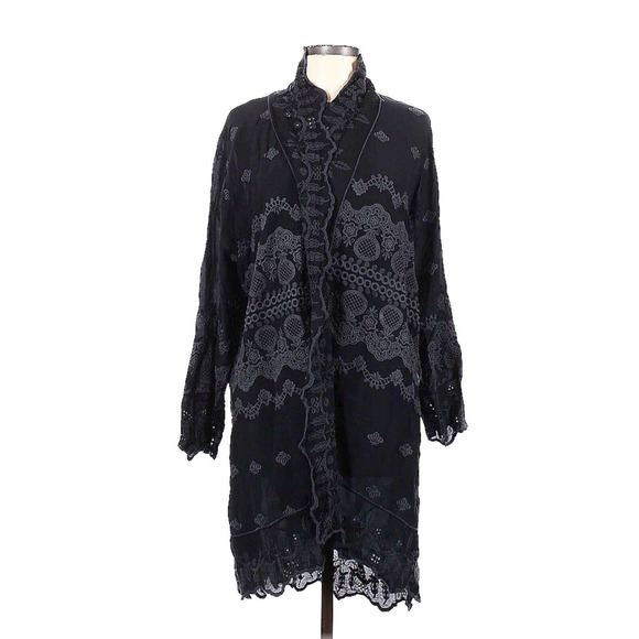 Johnny Was Sweaters - Johnny Was Analu Jacket NWT Large Eyelet Lace Blue Black Embroidered Duster